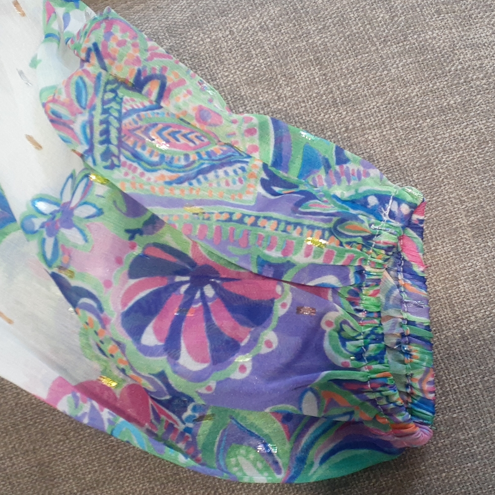 Lilly pulitzer women's sheer ivory off white pullover floral  blouse siz… - Picture 14 of 17